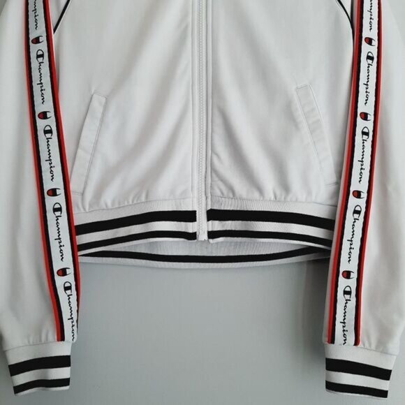 CHAMPION Retro Style Full Zip Athletic Track Jacket White w/ Logo Sz S Flawed - Picture 4 of 15